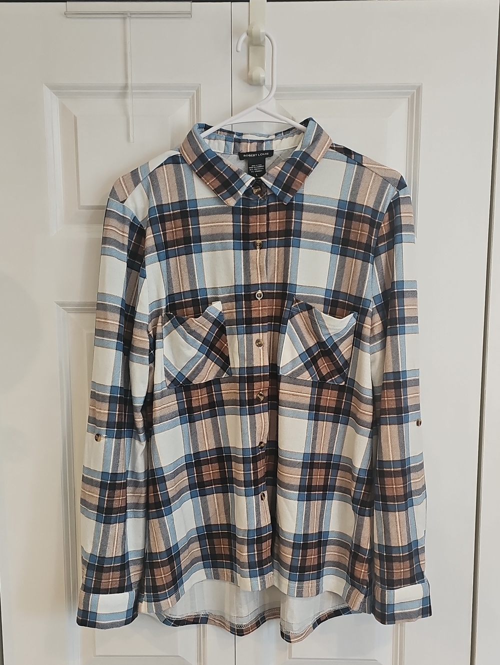 Robert Louis Plaid Shirt - Blue, Cream & Brown Trim